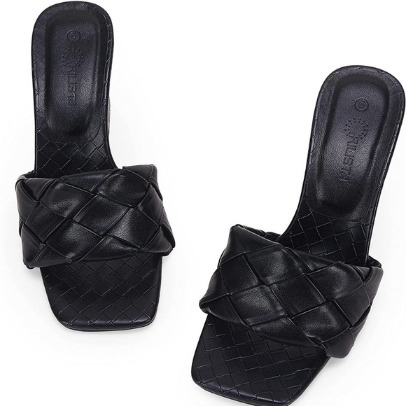 Rilista - Womens Square Open Toe Heeled Chunky Block Heels Braided Pumps - 7 1/2 - Picture 2 of 7